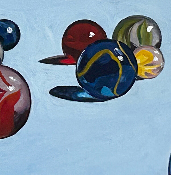 Acrylic painting of marbles in bright sunlight